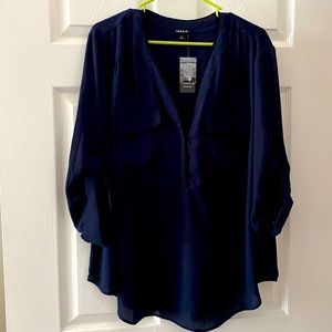 Torrid blue blouse with black piping